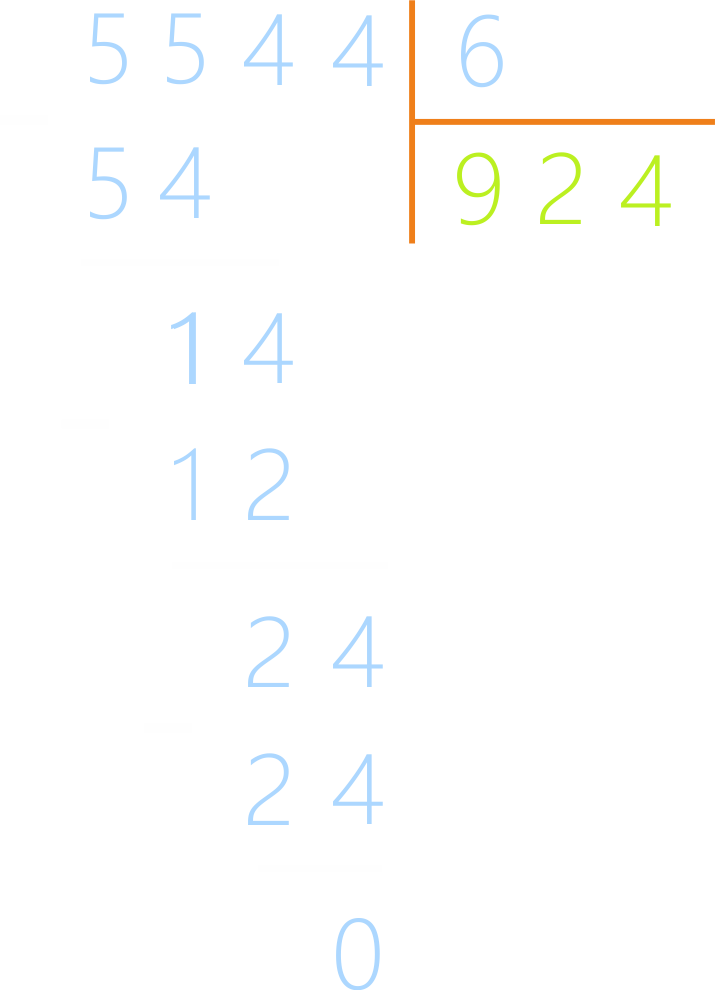 Деление многозначного числа 5 544 на однозначное число 6